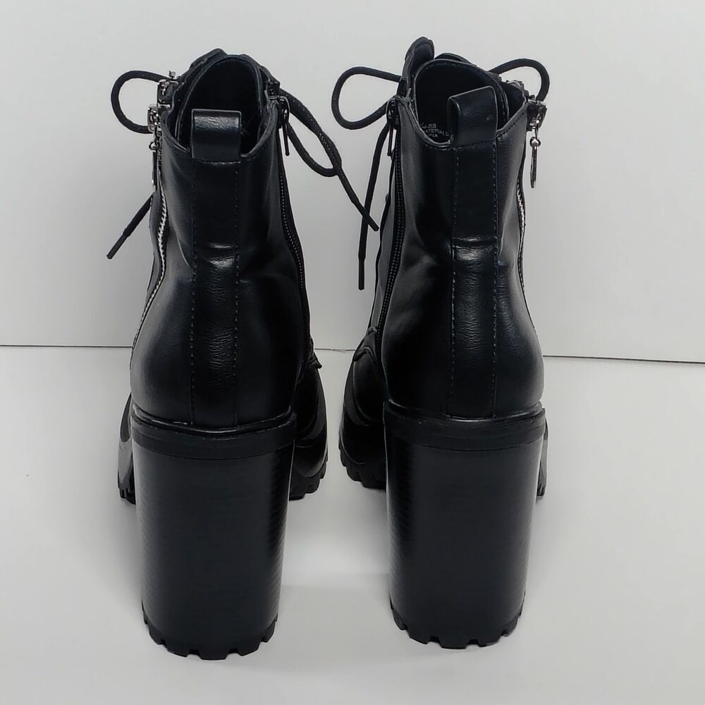 GBG Los Angeles Womens 10M Black Lace-Up Zip Up Chunky Heel Ankle Goth Boots - Picture 4 of 12